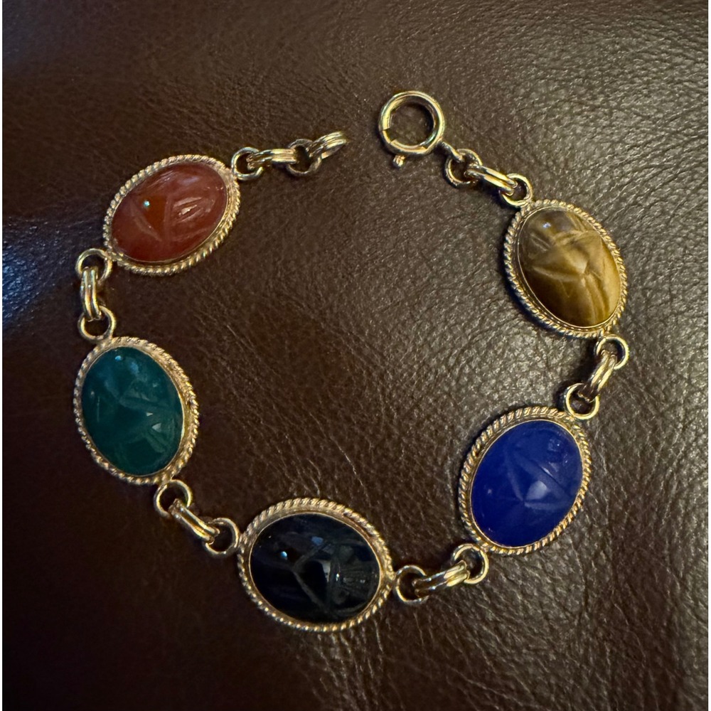 Vintage 12k Gold Filled Scarab Bracelet Fancy Bezel Setting